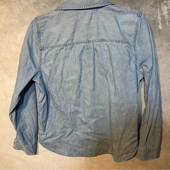 Madewell Denim Button Up Shrunken Ex Boyfriend Shirt Sz Large Monogrammed - Picture 6 of 10